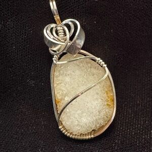 Handmade Quartz Druzy Pendant 925 Sterling Silver Wire Wrap Giftable